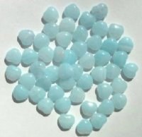 50 8mm Aqua & White Marble Glass Heart Beads